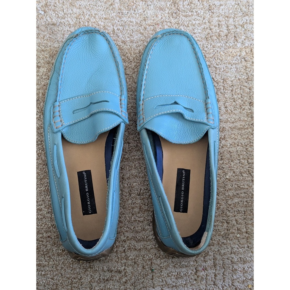 Giorgio Brutini Mens 12 M Sky Blue Leather Penny Loafers Drivers 016-8134 Brazil